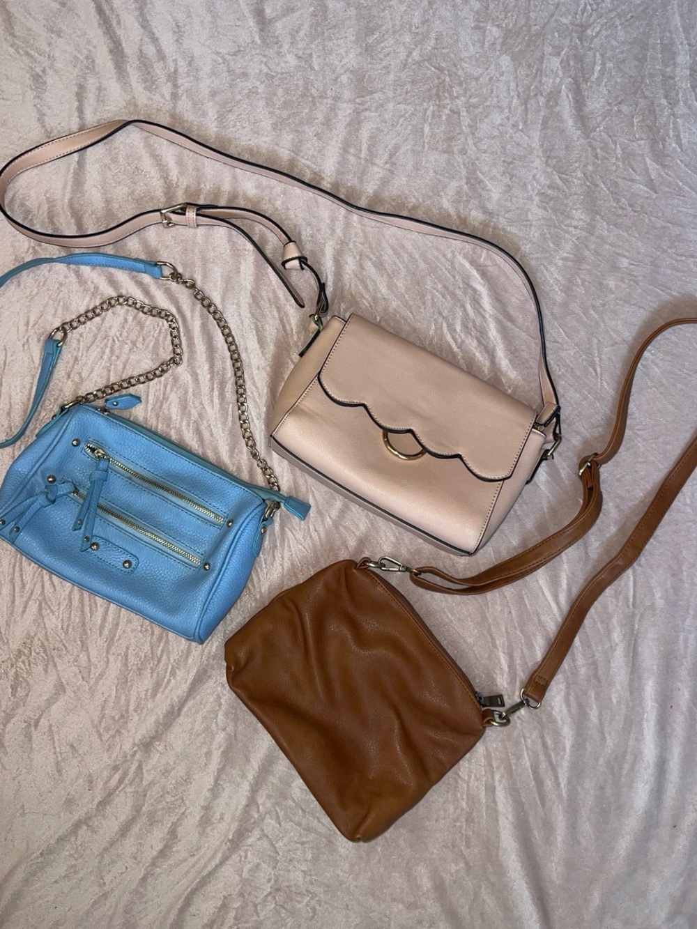 3 crossbody bag purse bundle pink blue brown Women's